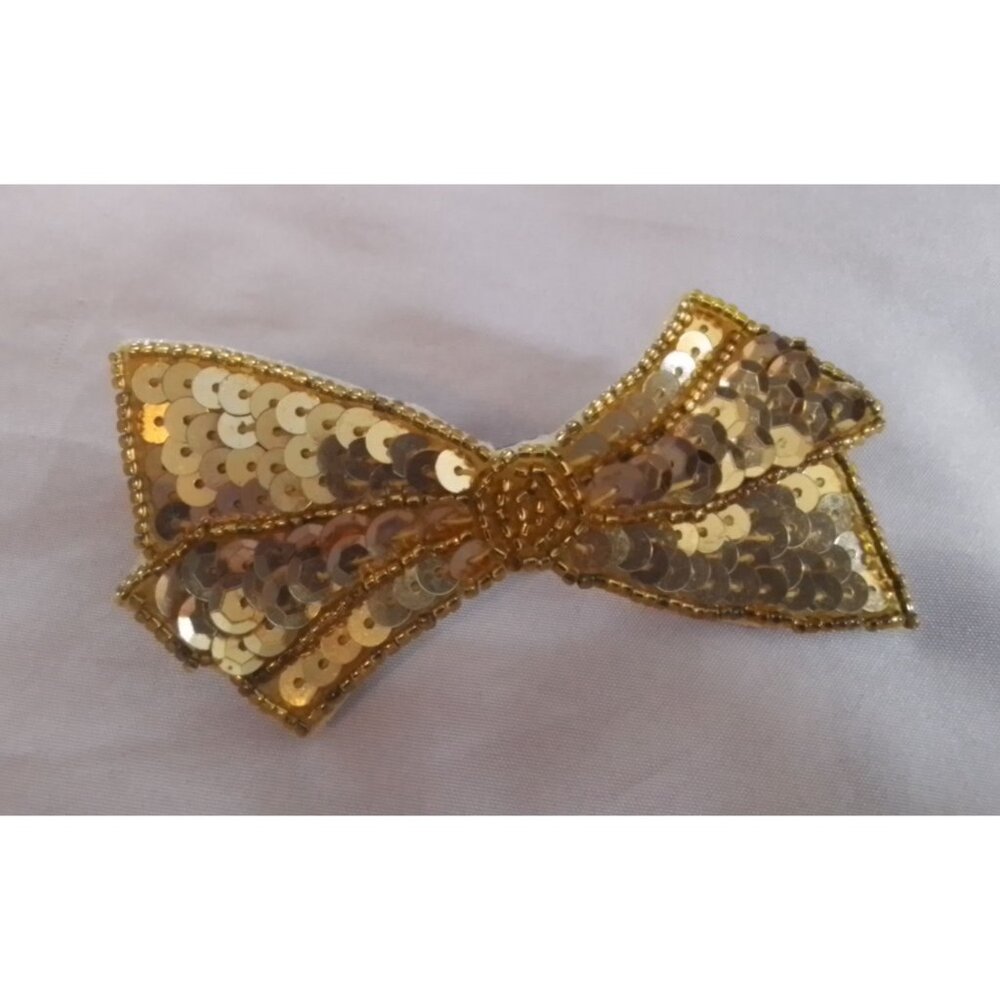 Gold Sequin Bow Hair Clip Barrette For Girls
